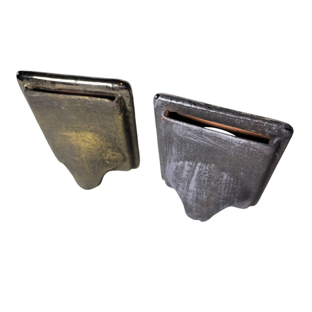 Rustic metallic glazed pottery picture frames set of 2 gold gray